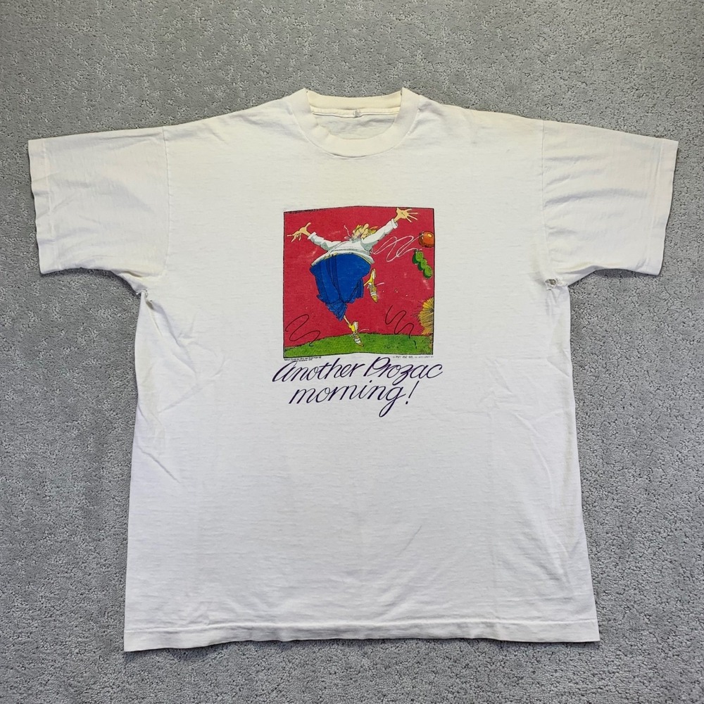 Vintage 1995 Another Prozac Morning T Shirt XL White Graphic Drug Promo Tee